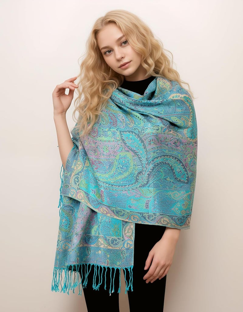 Achillea Big Paisley Pashmina Shawl Wrap for Women – Elegant Scarf for Weddings, Evening Dresses, Festivals & Daily Wear - Image 2